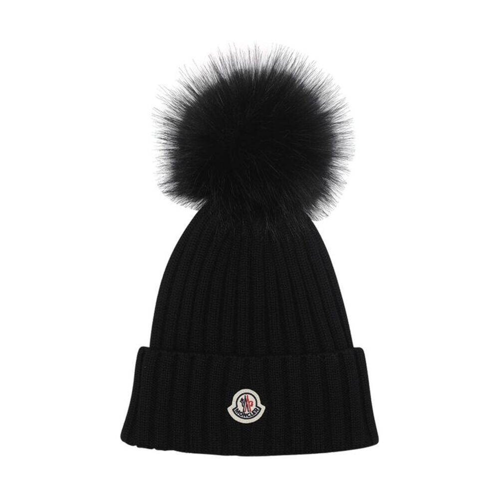 Moncler Women Logo Beanie With Pon Pon